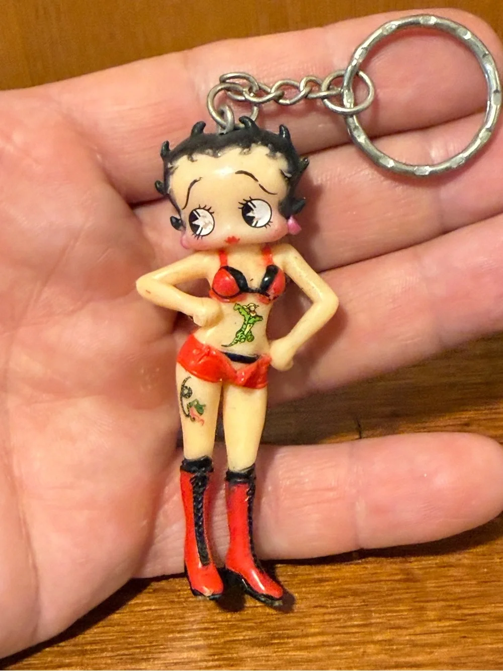 Vintage 70s Betty Boop Red Bikini Boots rubber Keychain Keyring Figurine Sz 3”